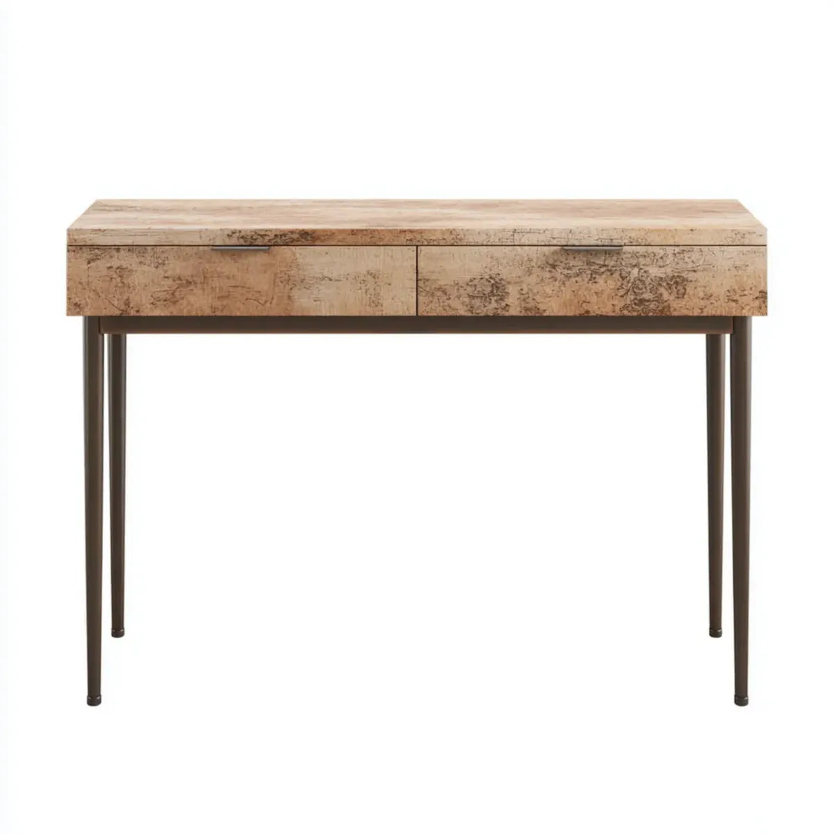 Consolle con 2 cassetti marrone effetto radica in MDF e acciaio rettangolare 120 x 40 x 80 cm
