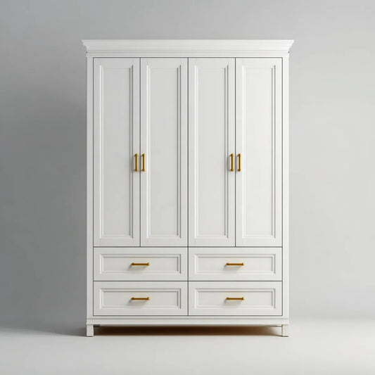 Armadio guardaroba 4 ante con 4 cassetti bianco 160 x 60 x 220 cm in MDF rettangolare