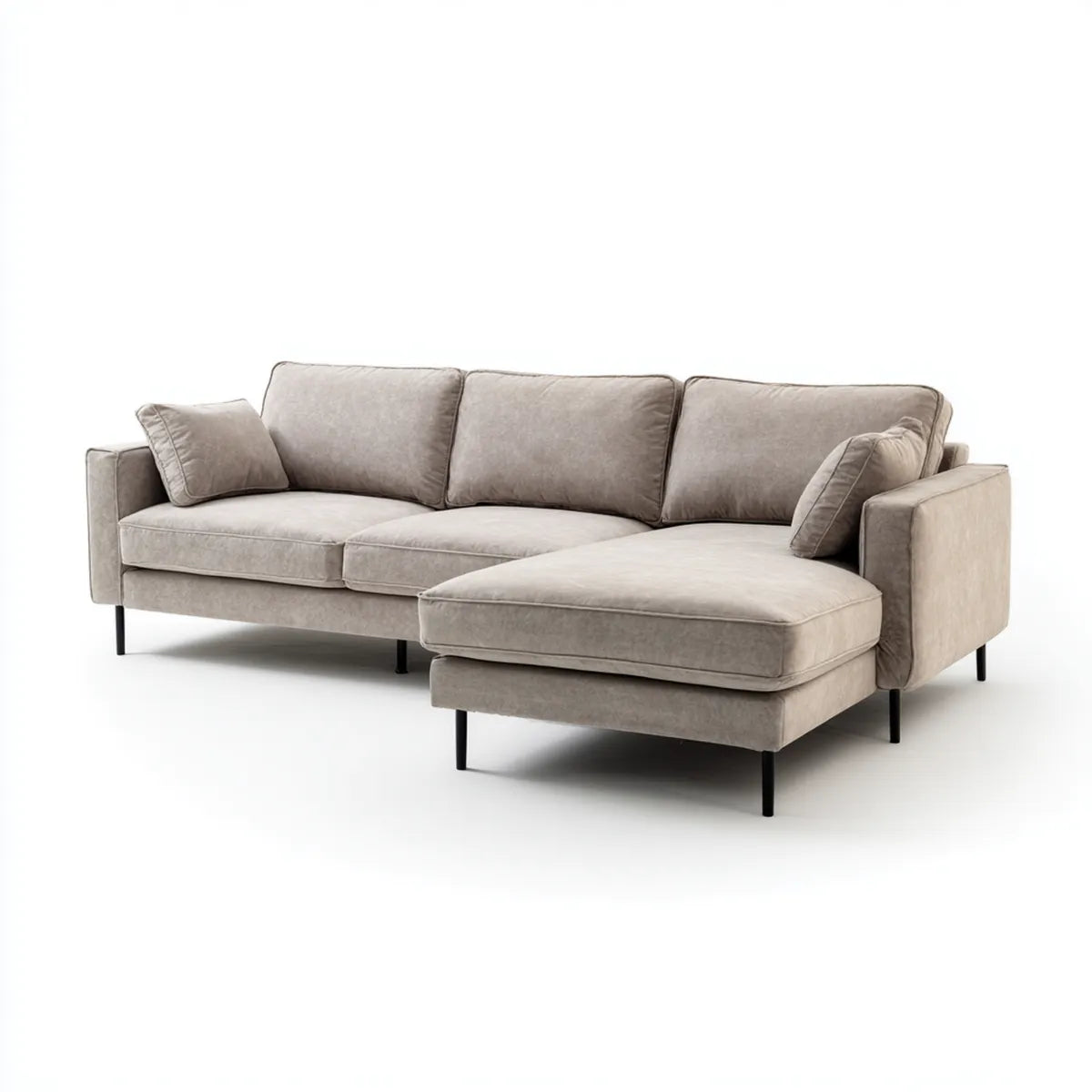 Divano angolare con chaise longue destra grigio tortora in velluto di poliestere 260 x 160 x 85 cm