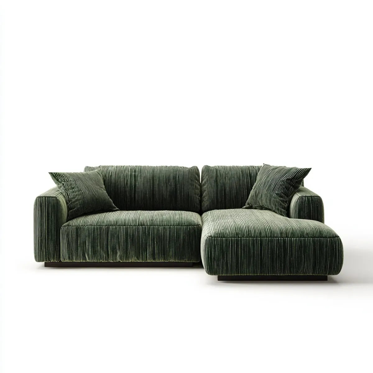 Divano angolare 3 posti verde in poliestere a coste con chaise longue 250 x 160 x 85 cm