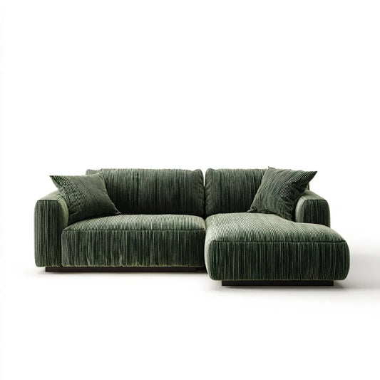 Divano angolare 3 posti verde in poliestere a coste con chaise longue 250 x 160 x 85 cm