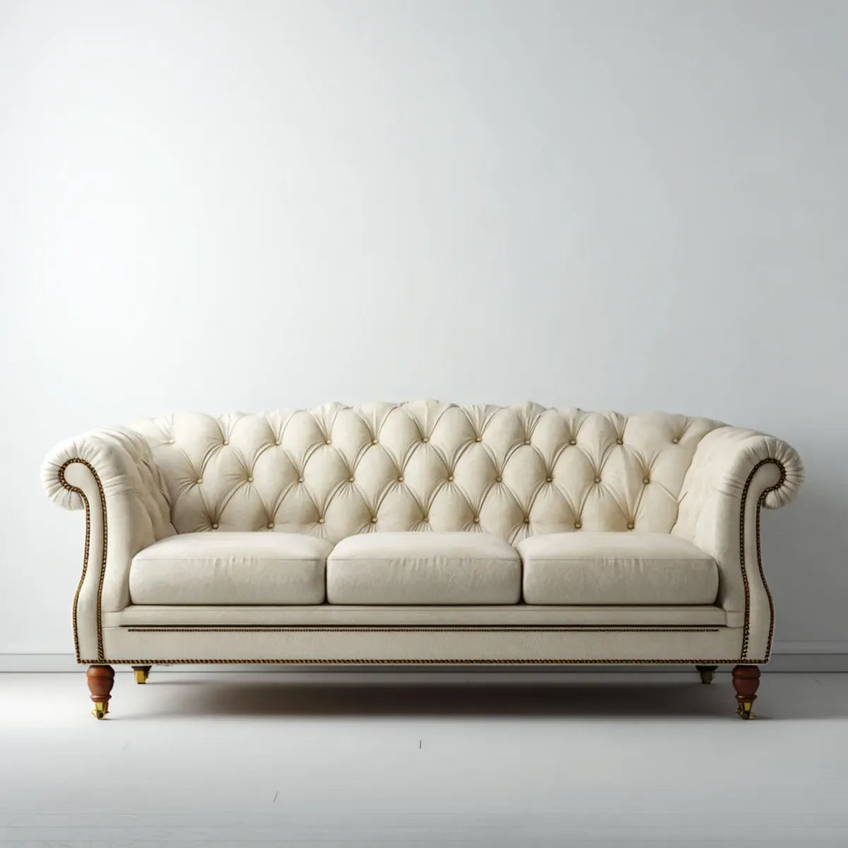 Divano 3 posti Chesterfield avorio 225 x 90 x 78 cm poliestere forma rettangolare