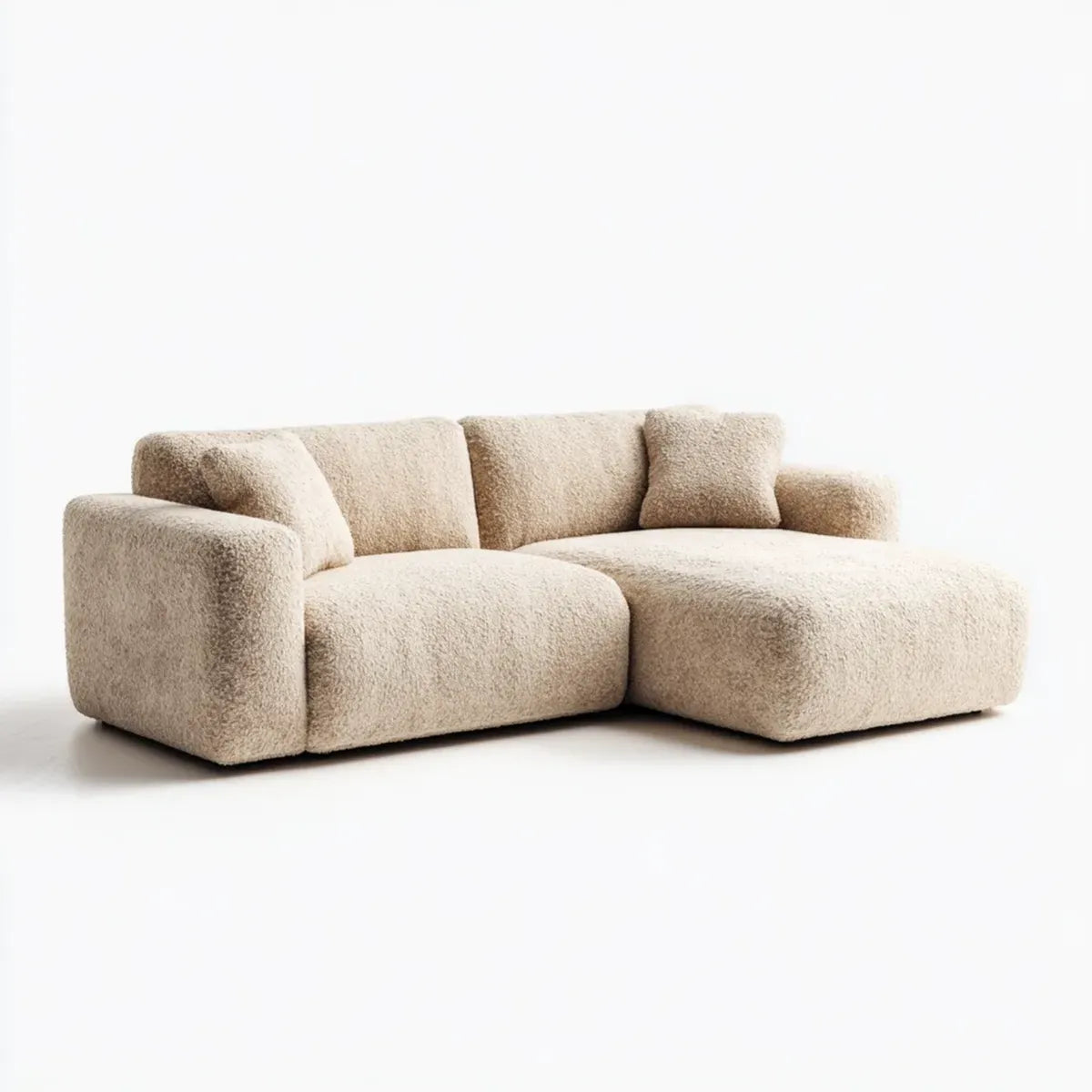 Divano angolare con chaise longue beige in bouclé di poliestere a L 270 x 165 x 70 cm