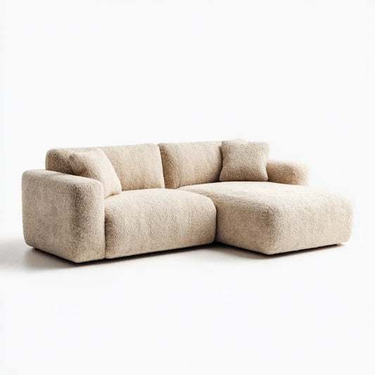 Divano angolare con chaise longue beige in bouclé di poliestere a L 270 x 165 x 70 cm