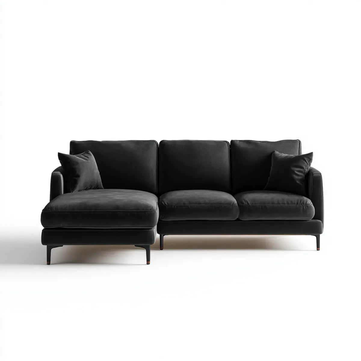 Divano angolare con chaise longue sinistra nero 280 x 160 x 85 cm in velluto di poliestere a L