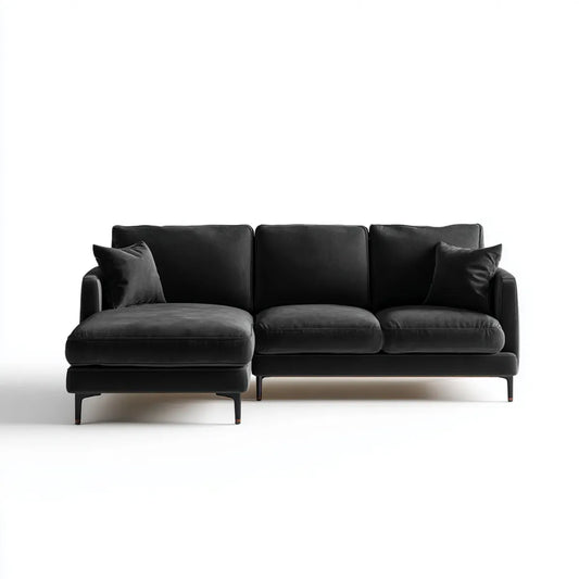 Divano angolare con chaise longue sinistra nero 280 x 160 x 85 cm in velluto di poliestere a L