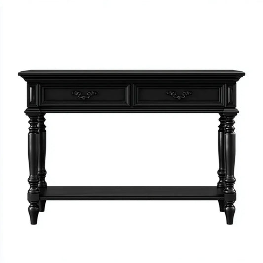 Consolle da ingresso nera 107 x 38 x 86 cm in MDF rettangolare con 2 cassetti e ripiano