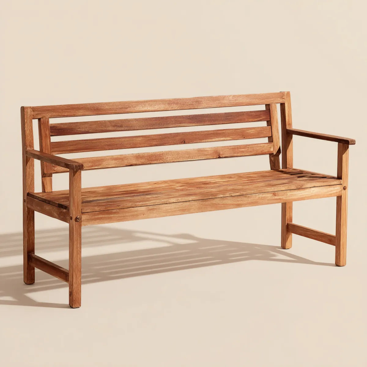 Panca da giardino in legno massello di acacia marrone con braccioli 120 x 60 x 90 cm
