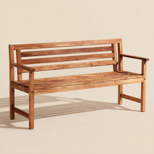Panca da giardino in legno massello di acacia marrone con braccioli 120 x 60 x 90 cm