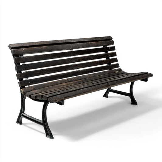 Panca da giardino 3 posti nera 150 x 60 x 80 cm in legno massello e ghisa forma rettangolare