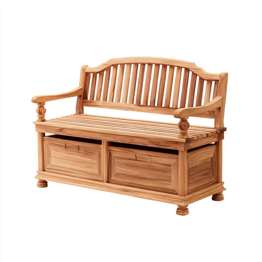Panca da giardino con contenitore in teak naturale 120 x 62 x 88 cm rettangolare