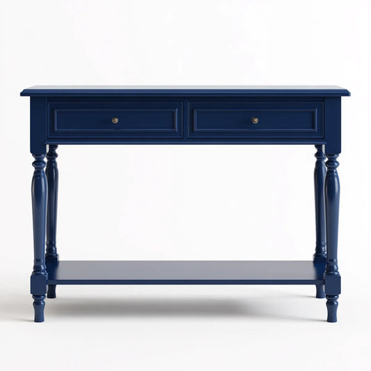 Consolle con 2 cassetti blu navy in MDF e legno massello rettangolare 120 x 40 x 85 cm