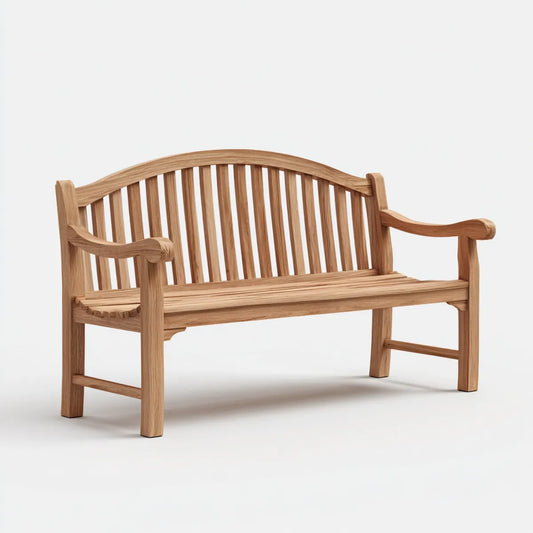 Panca da giardino in teak naturale 150 x 65 x 95 cm con schienale curvo