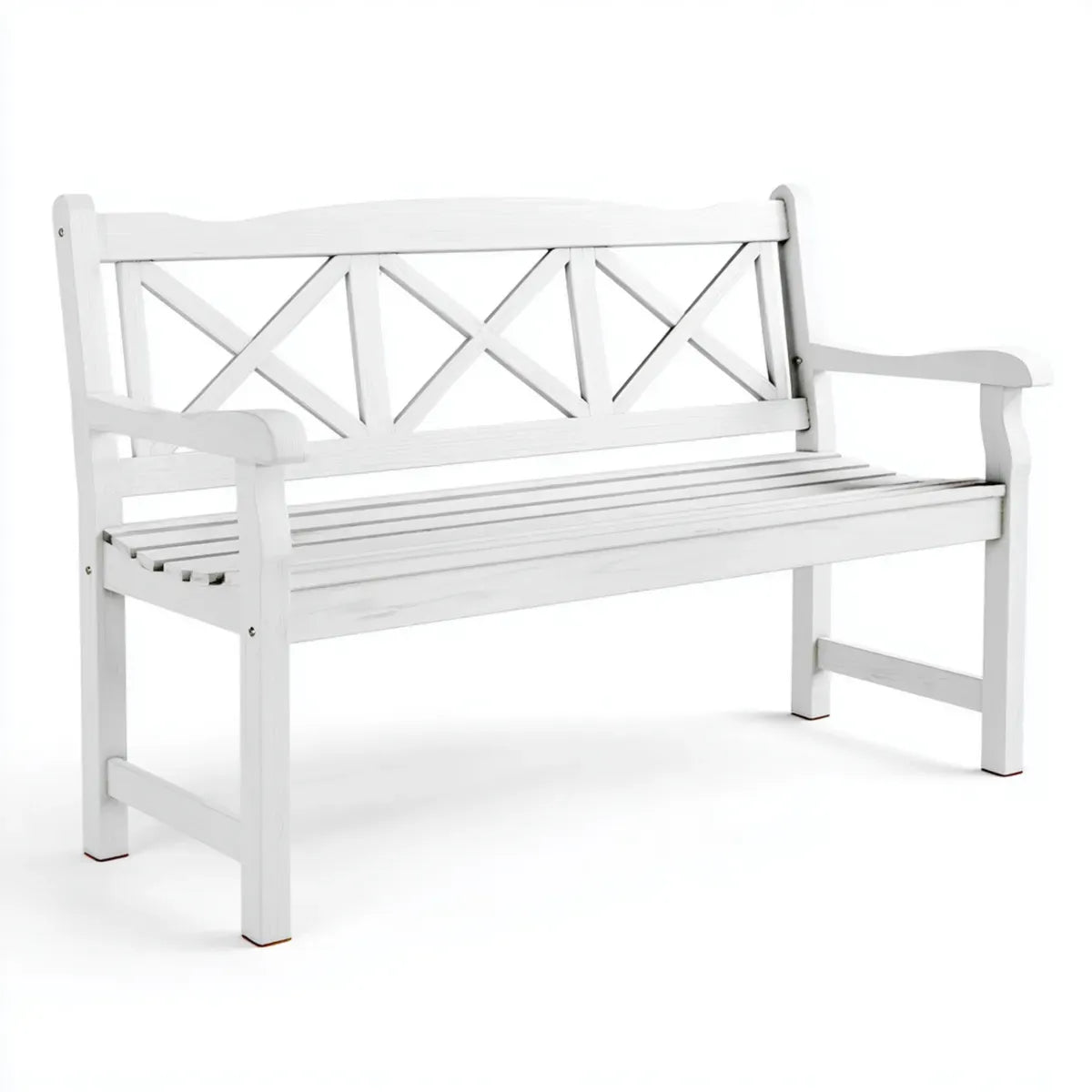 Panchina da giardino bianca 3 posti in legno massello di abete con schienale a X rettangolare 120 x 62 x 90 cm