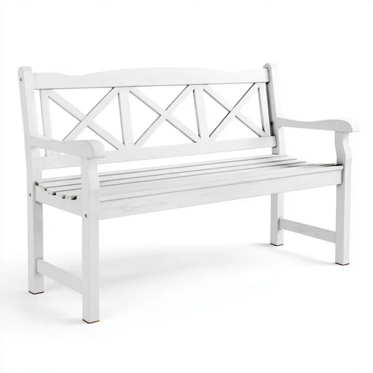 Panchina da giardino bianca 3 posti in legno massello di abete con schienale a X rettangolare 120 x 62 x 90 cm